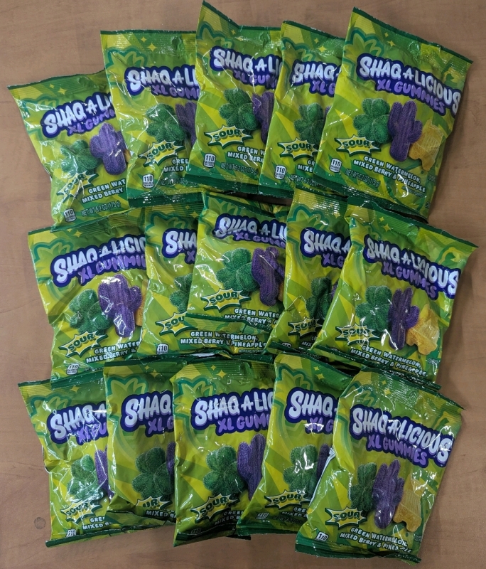 15 New Shaq-A-Licicous XL Gummies - Sour: Green Watermelon, Mixed Berry & Pineapple 175g - Expire August 2025