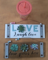 New: 2 Signs and 1 Cracked Glass Style Cup - Signs Measure 13.5" x 4.5"