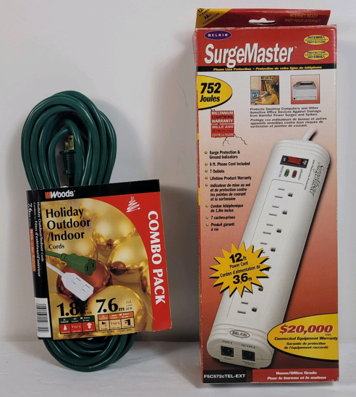 New - SurgeMaster Power Bar & Outdoor/Indoor Extension Cord .