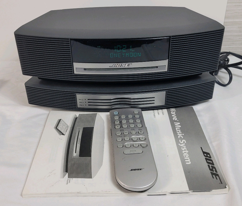 BOSE Wave Music System III w/Bose Wave Multi-CD Changer plus 3 Remotes & Manual . Tested Working . Radio working - Top CD Player won't read CDs , Multi-CD Player Working