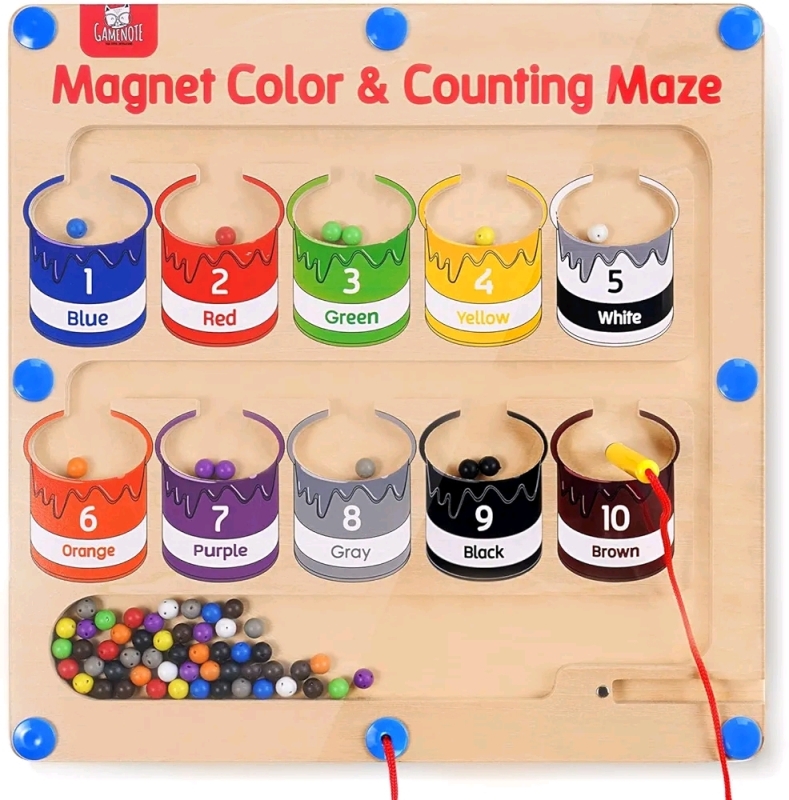 New - GAMENOTE Magnetic Color and Counting Maze , Wooden Magnet Board Puzzles Toddler Activities Counting Matching Games Educational Fine Motor Skills Toys