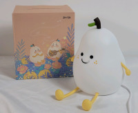 New - Squishy Silicone Cute Pear Lamp, Multicolor Night Light for Kids/ Toddler, Dimmable Fruit Shape Light . USB Charge .