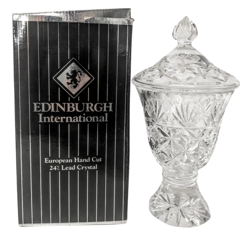 Vintage Cut Crystal Apothecary-Style Candy Jar with Lid & Edinburgh Box (Not Original) &bull; 10" Tall