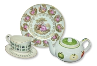 Royal Doulton Tapestry Gravy Boat, West Germany Gloria Bayreuth Bavaria Pedestal Cake Stand & Large Apple Teapot