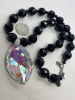 David Sigal Designer Signed Sterling Vintage Faceted Black Onyx Beaded Necklace Large AB Faceted Crystal - 3