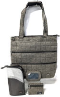 As-New LUG Large Quilted Tote with Zippered Mesh Pen/Makeup Brush Case, Zippered Pouch & Mirror | Tote 13.5" x 4.5" x 14"