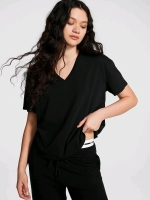 New Size Large | VICTORIA'S SECRET Pink Ace Cotton V-Neck Tee &bull; Black