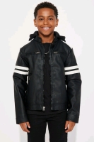New Kids Size 12 | FASHION NOVA Mini with Purpose Faux Leather Jacket Black/White with Knit Hood