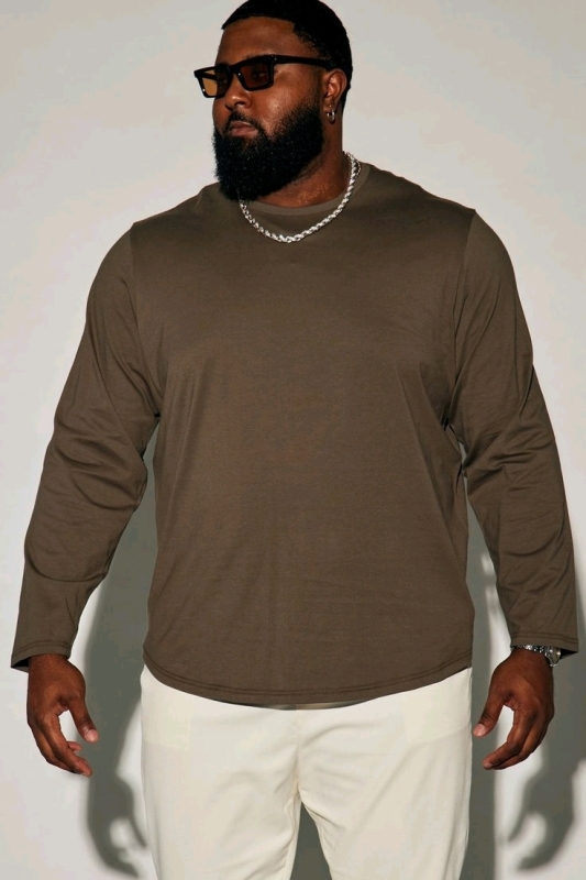 New Size XXXL | NOVA MEN Essential Long Sleeve Scallop Tee &bull; Olive