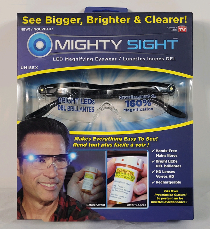 New Mighty Sight Hands-Free LED Magnifying Rechargeable Eyewear that Fits Over Prescription Glasses - As Seen on TV!