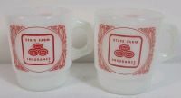 Vintage Fire-King Milk Glass State Farm Insurance Coffee / Tea Mugs , Pair