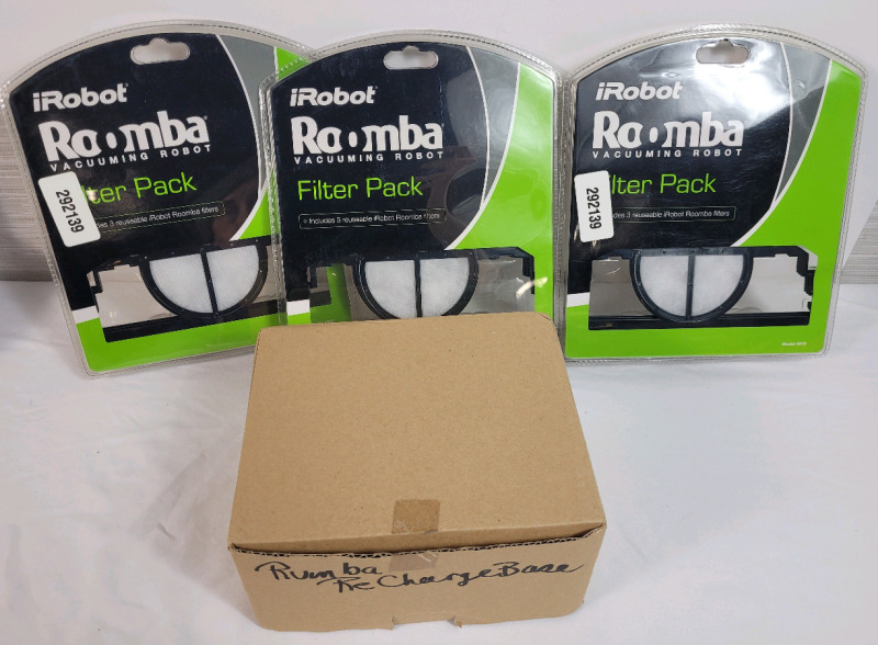 New - iRobot Romba Vacuum Filter Pack &times;3 & iRobot Romba Vacuum Charger Base .
