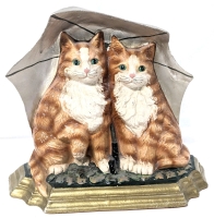 Adorable Handpainted Cast Iron Kittens Under Umbrella Doorstop &bull; 10.5" Tall