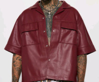 New | Men's Size L High Stepper Faux Leather Buttom Up Shirt