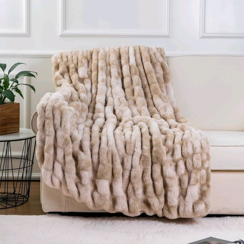 New Battilo Home Ruched Luxury Faux Fur Throw Blanket. 80" by 60" . Retails for $130.