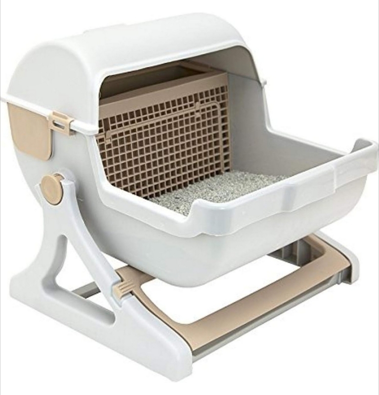 New Semi-Automatic Quick Cleaning cat Litter Box, Luxury cat Toilet(White/Milk Brown). 19.68" x 19.68" x 18.1"