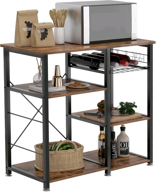 New qSDHYL Coffee Bar, with 5 Storage Shelves Hanging Hooks. 35.4"L x 15.7"W x 32.7"H. Retails for $200