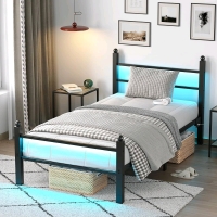New CollaredEagle Twin LED Bed Frame with Headboard and Footboard. Heavy Duty Steel Slats and Charging Station. 39"x75"x35". Retails for 140.