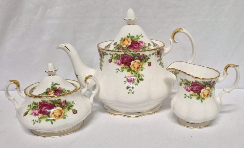 ROYAL ALBERT Teapot and Creamer & Sugar - OLD COUNTRY ROSES