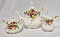 ROYAL ALBERT Teapot and Creamer & Sugar - OLD COUNTRY ROSES