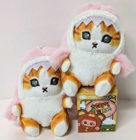 2 New Adorable 4" Plush Ginger Kitten in Pink Shark Costumes Keychains & "Little Naughty Boy Wants a Hug" Blind Bag Toy