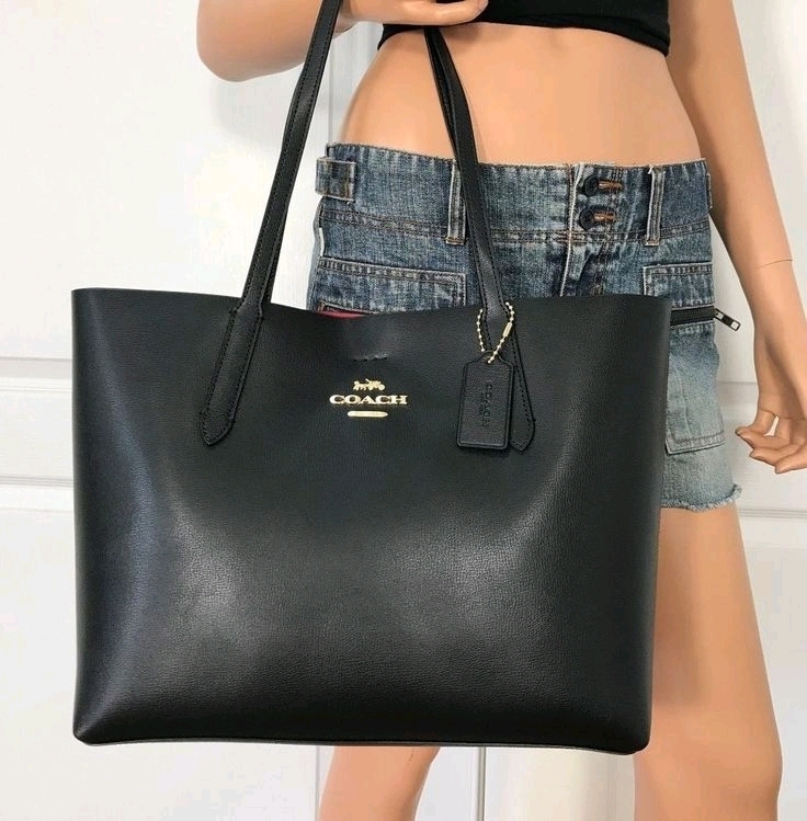 New COACH BLACK RED LEATHER SHOULDER TOTE BAG PURSE with Dust Bag & Authenticity Card