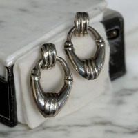 925 Sterling Silver Mexico Door Knocker Earrings Pierced TB -63 Laton Articulated Hoops