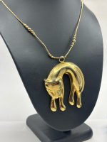 Vintage Gold Tone 1986 Ladybug Adorable Sleeping Cat Necklace Pendant