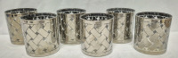 6 MCM Rock Glasses 3.25" Tall - Silver Luster Basketweave Design