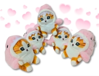 5 New Adorable Plush Ginger Kitten in Pink Shark Costumes Keychains | 4" Tall ea