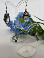 925 Sterling Faboulous Sheppard hook CZ Crystal Set Earrings GES GESCH Rare German Filigree Leverbacks
