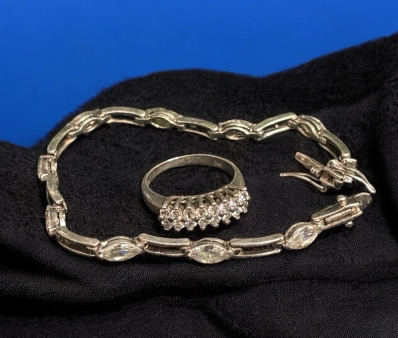 CZ 925 Sterling Silver Doyle Row Band Ring Size 8 925 Sterling Silver CZ Marquise Line Bracelet