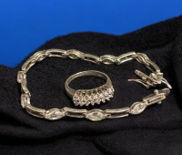 CZ 925 Sterling Silver Doyle Row Band Ring Size 8 925 Sterling Silver CZ Marquise Line Bracelet