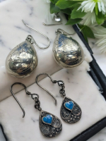 Sterling Turquoise Heart Earrings Stunning Electroform Sterling Teardrops Pierced Sheppard Hook Earrings
