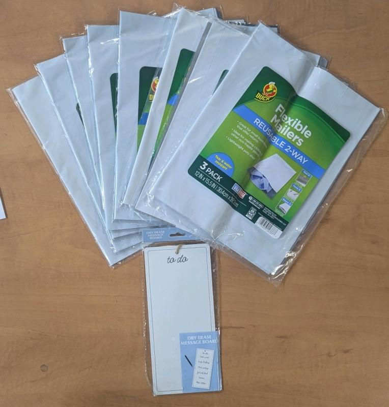 New: 8 Bags of Flexible Mailers and Dry Erase to Do Board 9" x 4" - Flexible Mailers Have 3 Mailers Per Bag