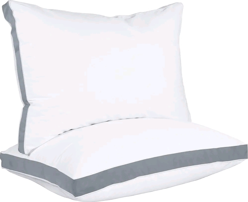 New - Utopia Bedding Gusseted Piping Bed Pillows , Queen Size (Grey), Set of 2 . Vacuum Sealed .