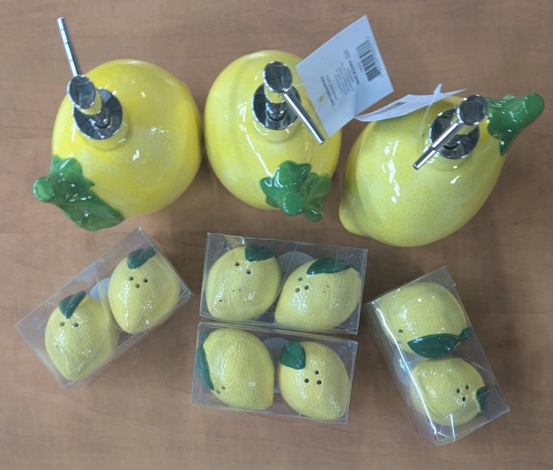 New: Lemon Lot! 3x Lemon Soap Dispensers - 4x Boxes of Lemon Shaped Salt and Pepper Shakers