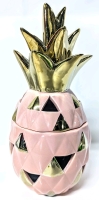 Pretty Pink & Gold Ceramic Pineapple Candle Holder Lantern &bull; 10.75" Tall
