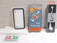 New Apple iPad & iPhone Accessories: 2 iPhone 11 Protective Phone Cases w/ Screen Protectors & Fabric Clothes, 1 8ft USB to 30pin DockCable for iPod (Classic Model) & Mōna iPad Stand