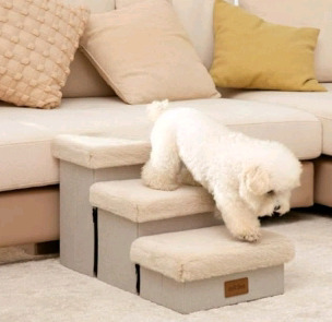 New | Cozy Kiss 3 Step Foldable Storage Pet Stairs Beige | * Retails $50+ *
