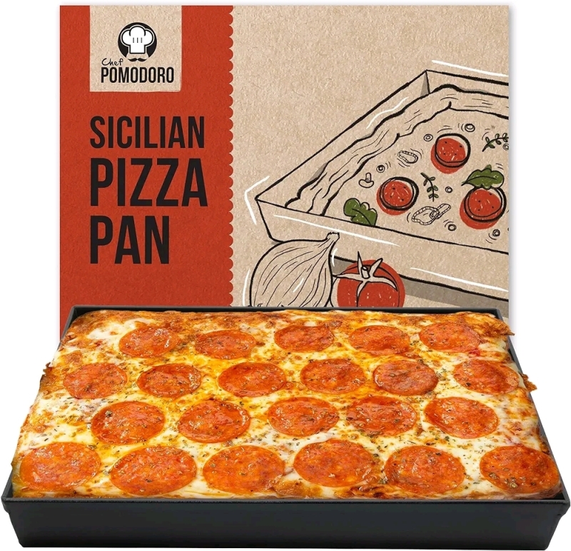 New. Chef Pomodoro Sicilian Deep Dish Square Pizza Pan, 13.2" x 13.2", Non-Stick Aluminum