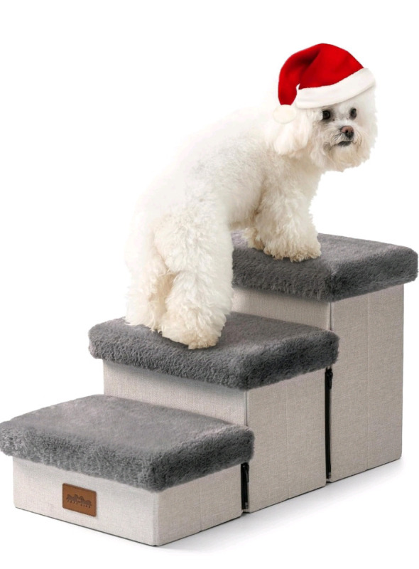 New | Cozy Kiss 3 Step Foldable Storage Pet Stairs Grey | * Retails $49.99 *