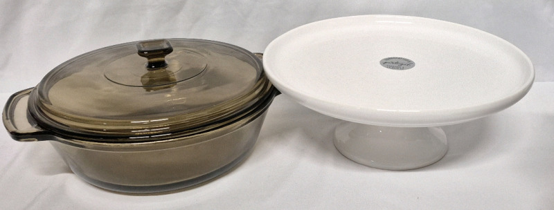 Anchor Glass Casserole Covered Dish & Cake Stand Made in Portugal