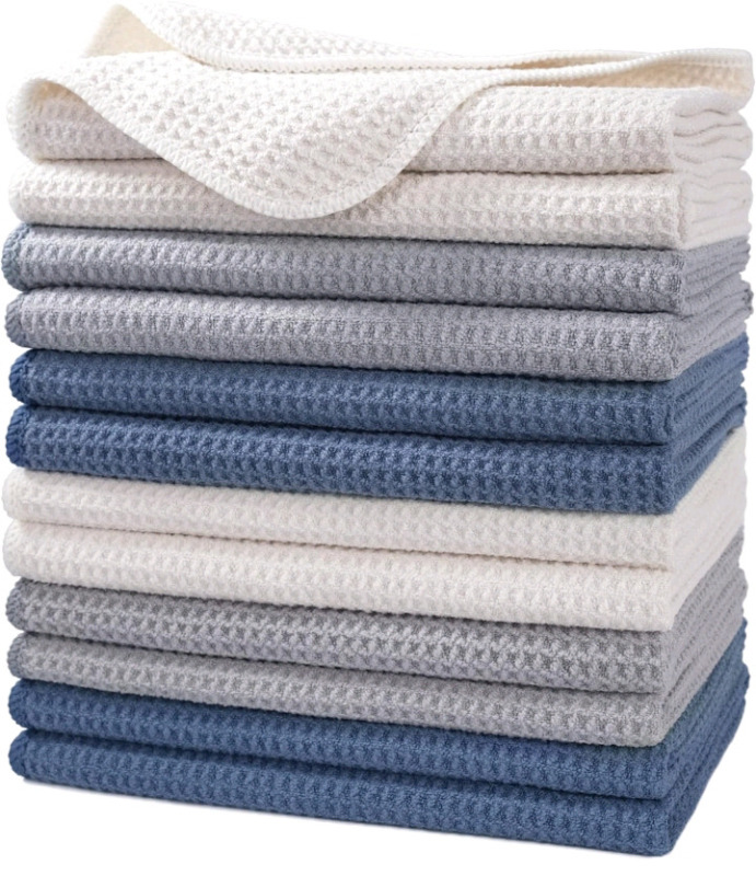 12 New | Polyte Premium Microfiber Kitchen Dish Hand Towel Waffle Weave | * Retails $44.99 *