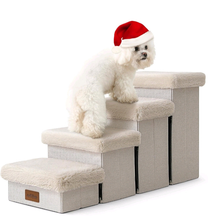 New | Cozy Kiss 4-Step Foldable Storage Pet Stairs Beige | * Retails $86.84 *