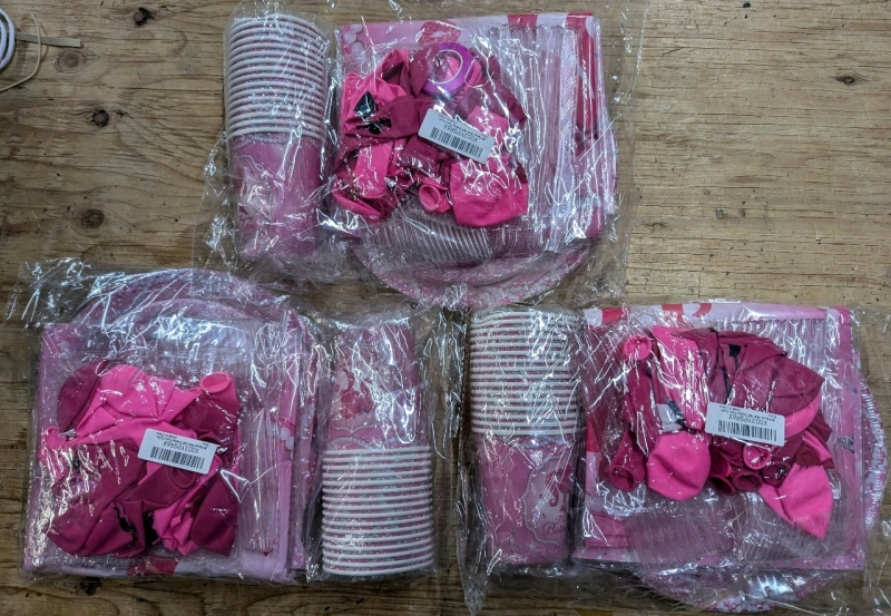 3 New Pink Girls Party Supply Kits.