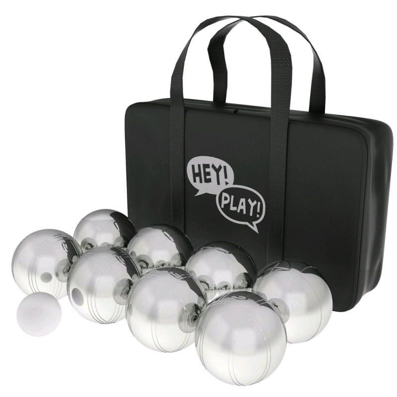 New Hey! Play! Polished Steel Petanque Set. Large balls are 3" in Diameter.
