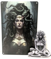 New Dark Fantasy Medusa Metal Decor Sign & Neat Thick Acrylic Standee | Sign 7.8" x 11.75" / Standee 5.8" Tall