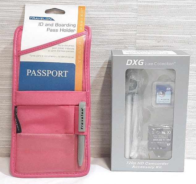 New Travelon ID and Boarding Pass Holder w/ Pen & DXG Luxe Collection 720p HD Camcorder Accessory Kit (Tripod, 4GB SD Card and Rechargeable Battery)