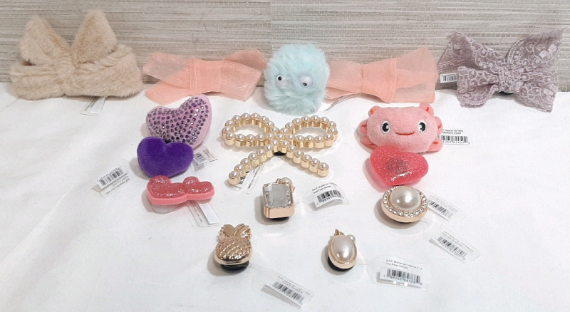 15 New Croc Jibbitz Charms, Hearts, Bows, Jewelry & Fabric Animal Pins